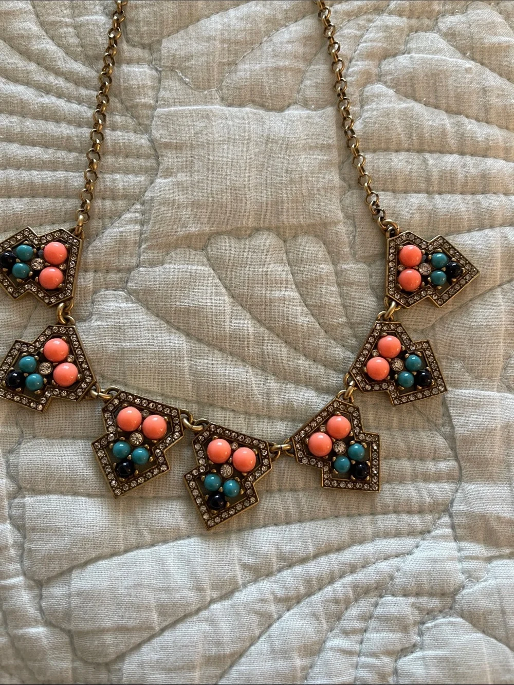J. Crew Gold-Tone Necklace with Coral and Teal Beads